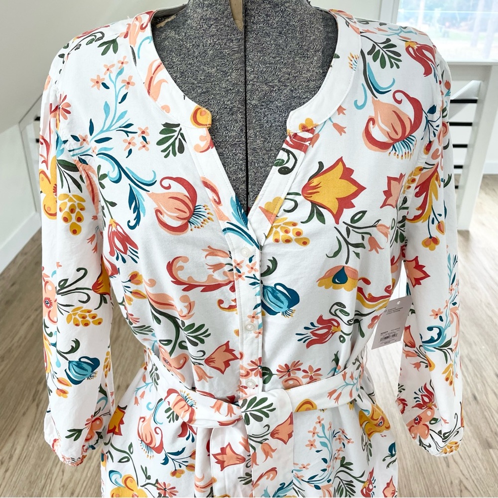 M Croft and Barrow floral white yellow pink blue w/pockets midi dress - Picture 2 of 4